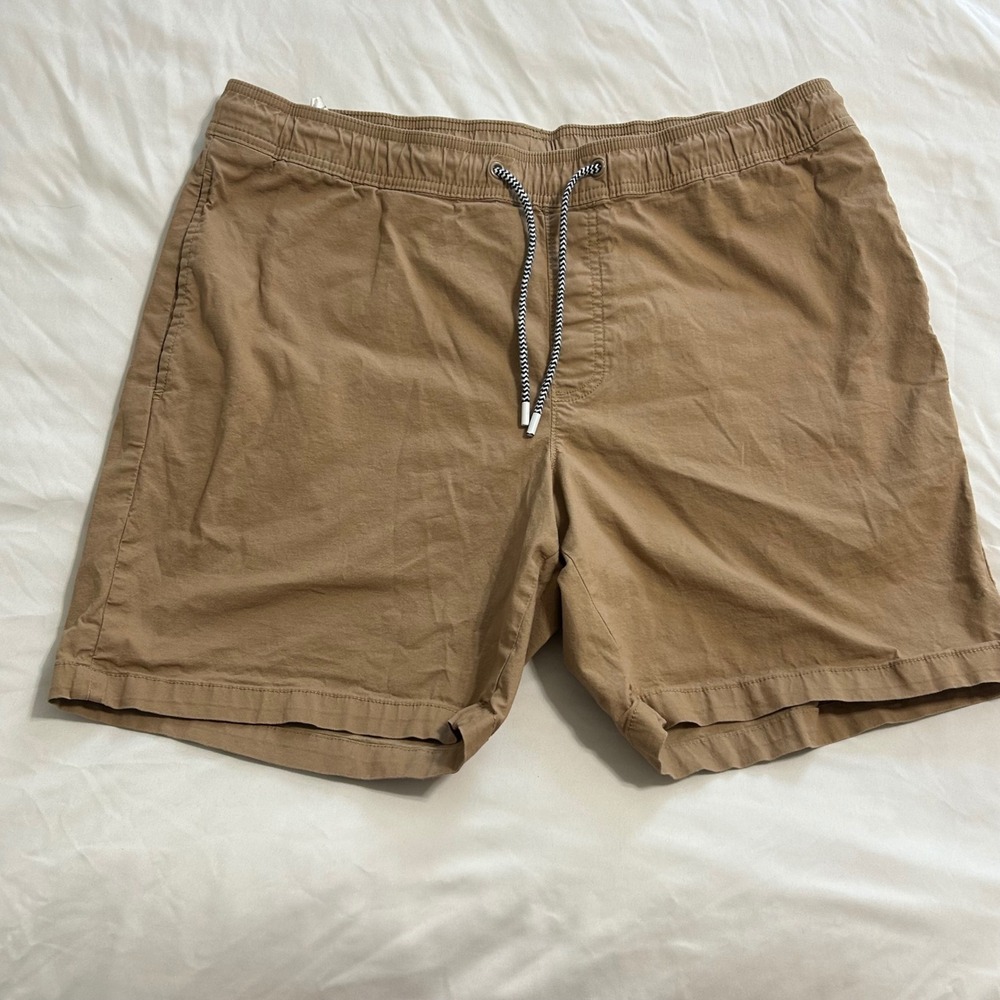 Perry Ellis America Mens XL Khaki Tan Elastic Waist Drawstring Chino Shorts 7in